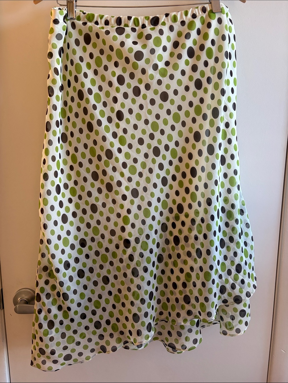 karin stevens Lime Green & Brown BOHO Preppy Polka Dot Skater Skirt SZ 14W